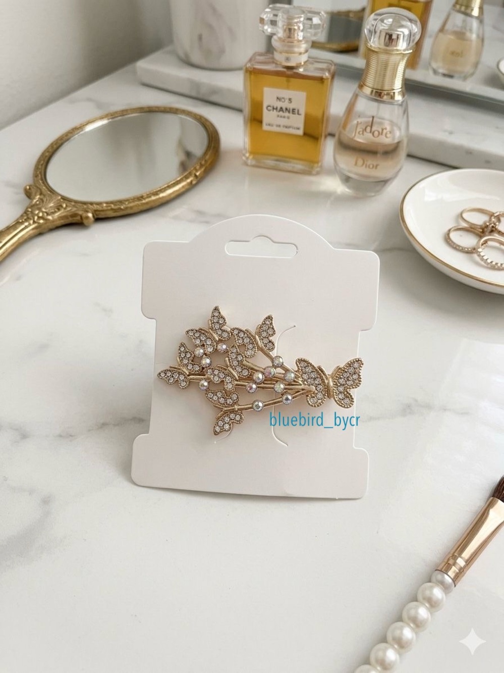 Elegant Gold Floral Butterfly Crystal Hair Pin